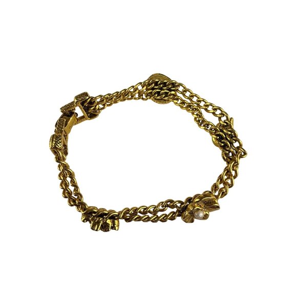 Goldette Womens Gold Tone Chain Bracelet Floral Pearls Layered Design Signed - Picture 3 of 6